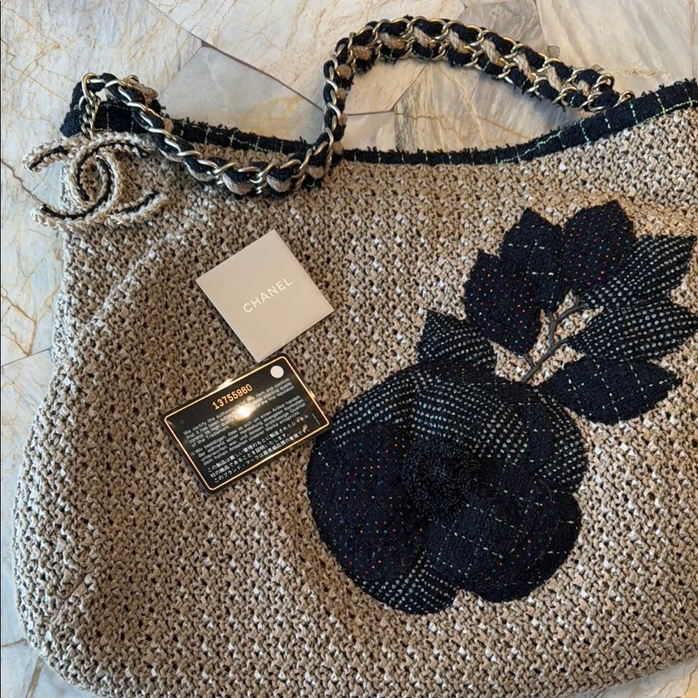 CHANEL Tan and Black Hobo Bag with Chunky Chain Handle - Picture 11 of 11